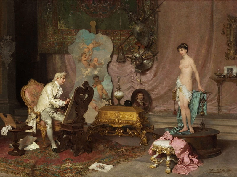 1840-Francesco Beda - Pittore nello studio con modella, 1882